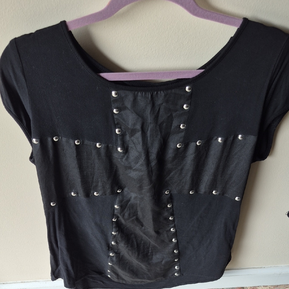 Dots Black Studded Short Sleeve Top